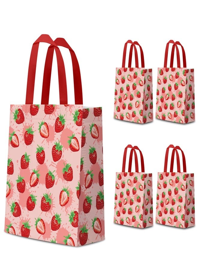 KERINGO 24 PCS Strawberry Party Favor Bags Strawberry Party Decorations Red Pink Strawberry Non Woven Candy Goody Treat Bag for Strawberry Fruit Theme Baby Shower Sweet One Strawberry Birthday Wedding Snack Gifts Bags - Image 4